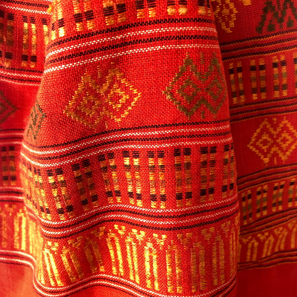 Red and gold hand woven scarf  detail - Pallu Design