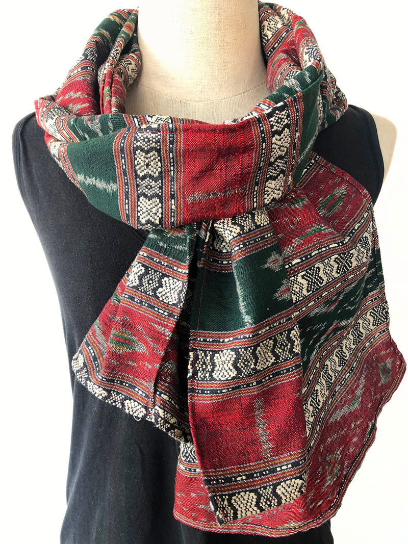 Hand woven ikat cotton scarf with traditional design - Pallu Design