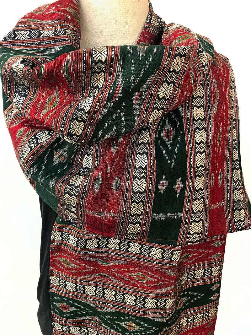 Hand woven ikat cotton scarf with traditional design - Pallu Design