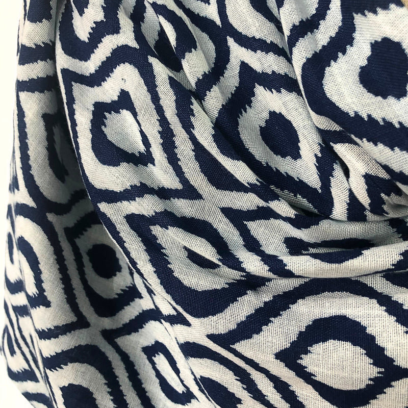 Detail of Soft drape cotton gauze scarf in indigo and white - Pallu Design