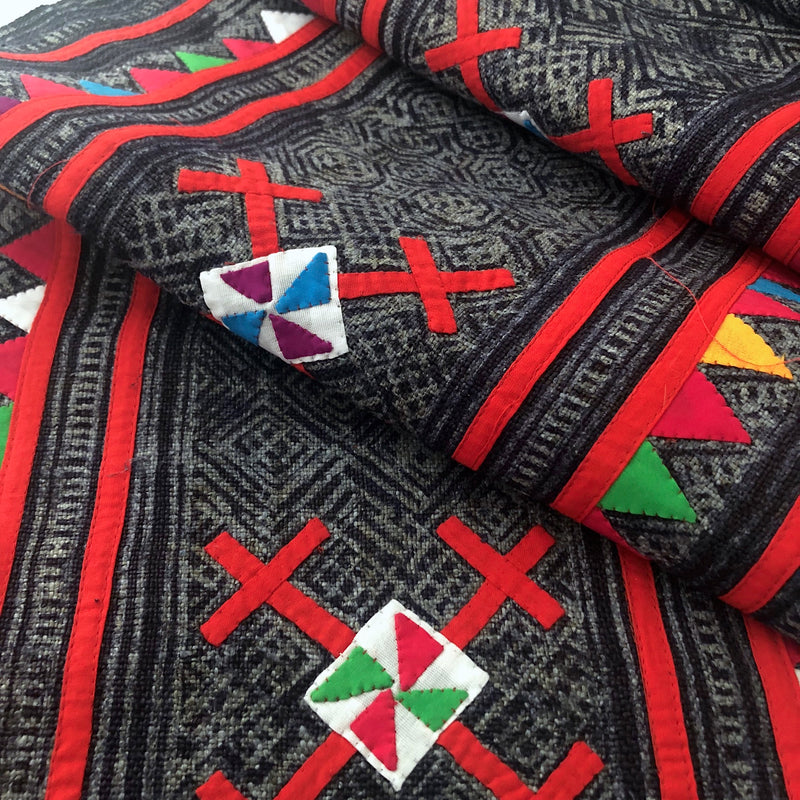 Indigo dyed hemp fabric with traditional batik design and applique - Pallu Design