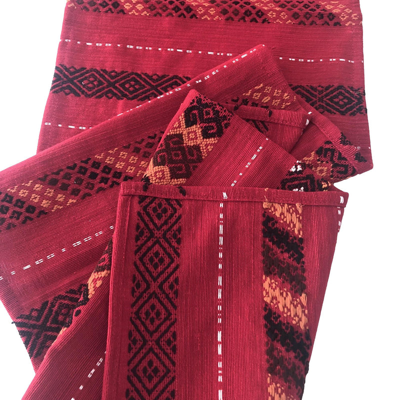 Long Hand woven red cotton table runner - Pallu Design