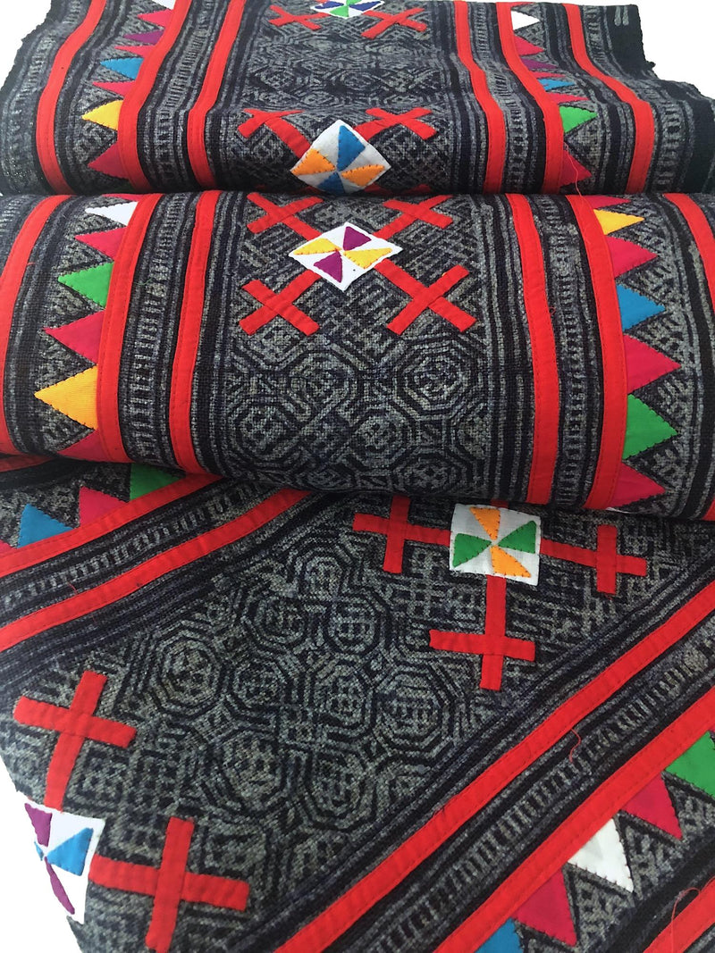 Indigo dyed hemp fabric with traditional batik design and applique - Pallu Design