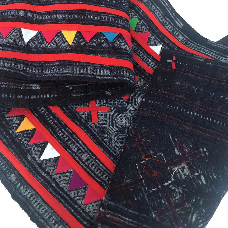 Indigo dyed hemp fabric with batik design and applique - Pallu Design