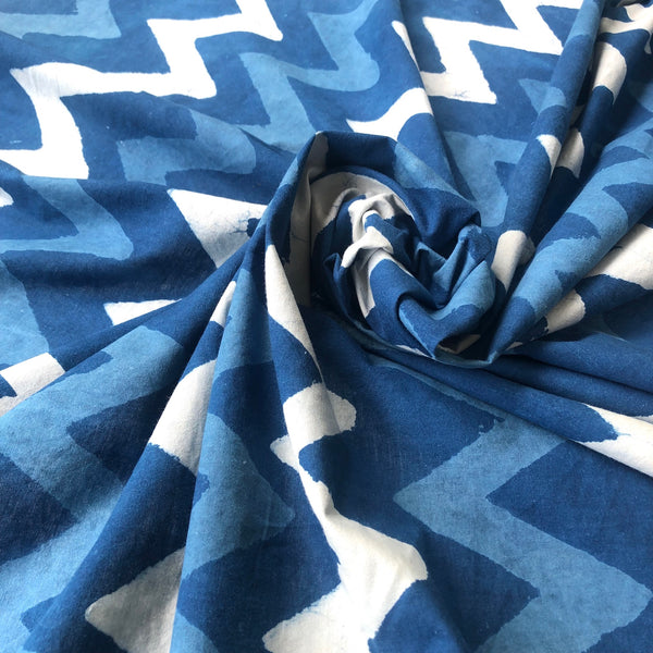 Indigo dabu block print in zig zag design - Pallu Design