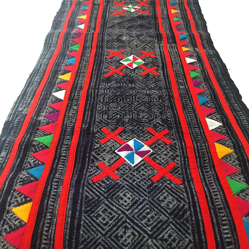 Indigo dyed hemp fabric with traditional batik and applique design - Pallu Design