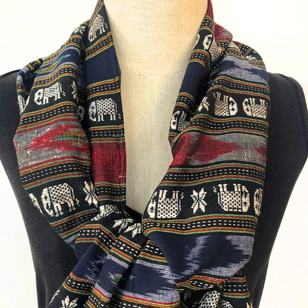 Hand woven ikat cotton scarf with elephant design - Pallu Design