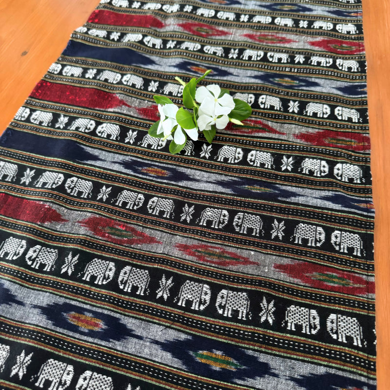 Hand woven ikat table runner with elephant design- Pallu Design