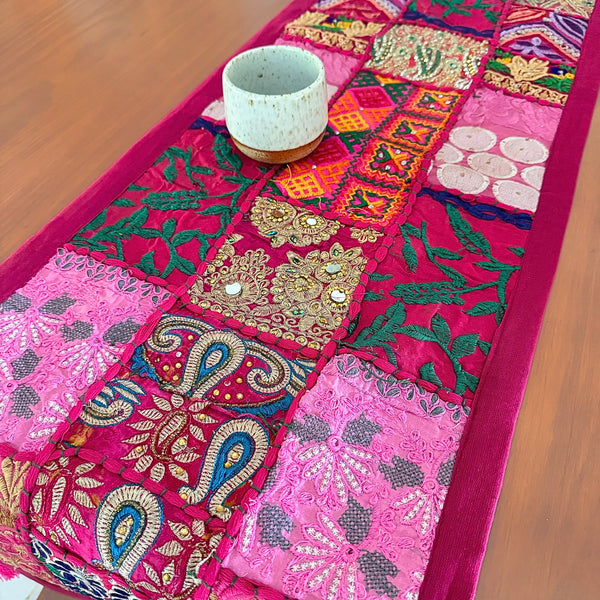 Hot pink Table runner created by hand from Indian braids - Pallu Design