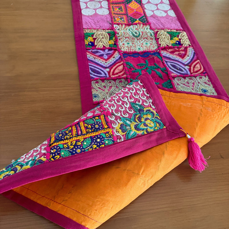 Hot pink Table runner created by hand from Indian braids - Pallu Design