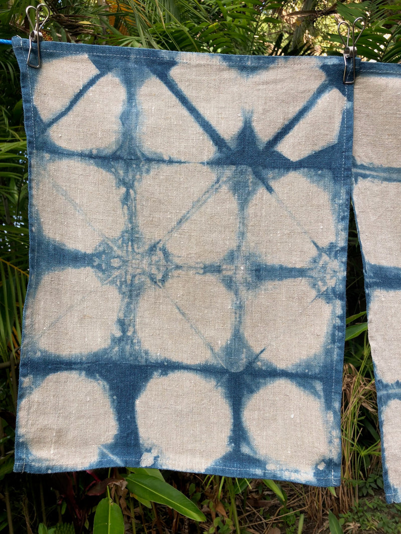 Hand Dyed Indigo Place Mats - Set of 4 Oatmeal Linen