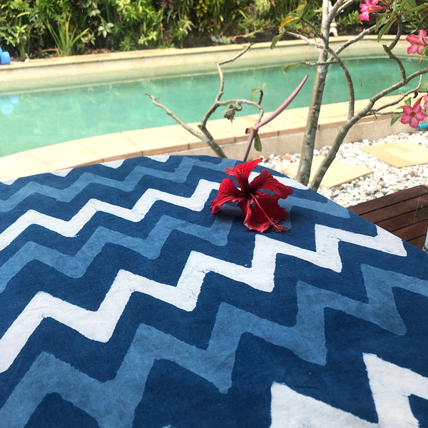 Indigo dabu block print in zig zag design as a tablecloth - Pallu Design