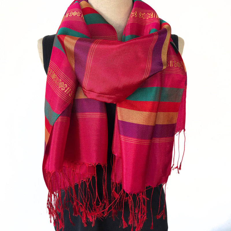 Large striped Silk and Rayon Woven Shawl