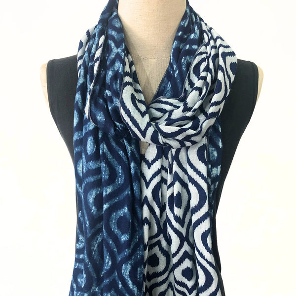 Soft drape cotton gauze scarf in indigo and white - Pallu Design