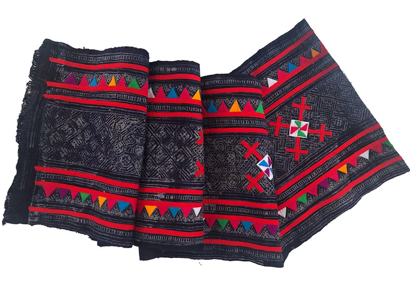 Indigo dyed hemp fabric with traditional batik and applique - Pallu Design