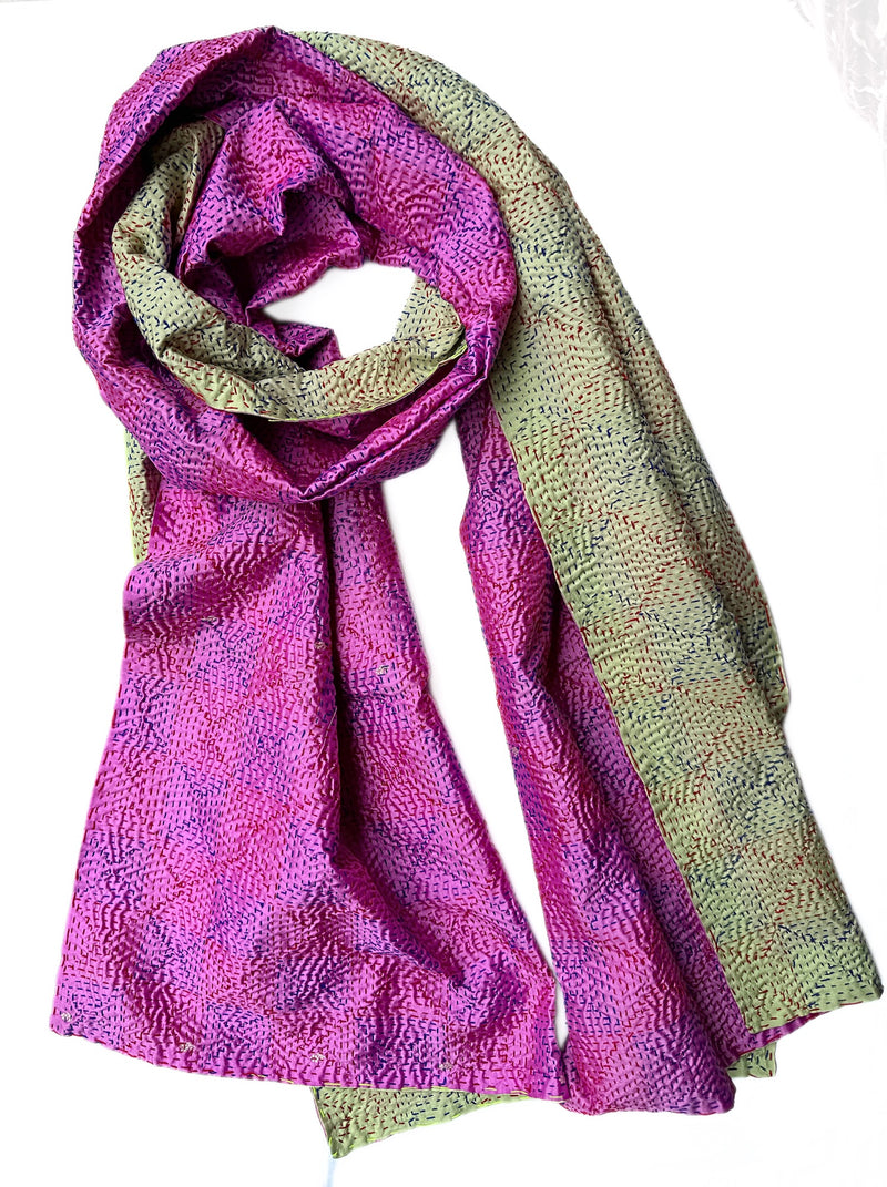 Silk Hand stitched kantha sari scarf