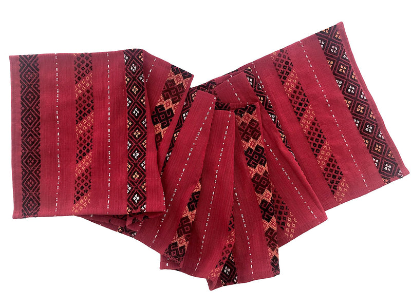 Authentic Hand woven red cotton table runner - Pallu Design
