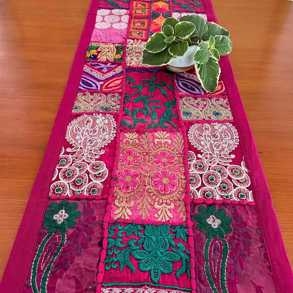 Hot pink Table runner created by hand from Indian braids - Pallu Design