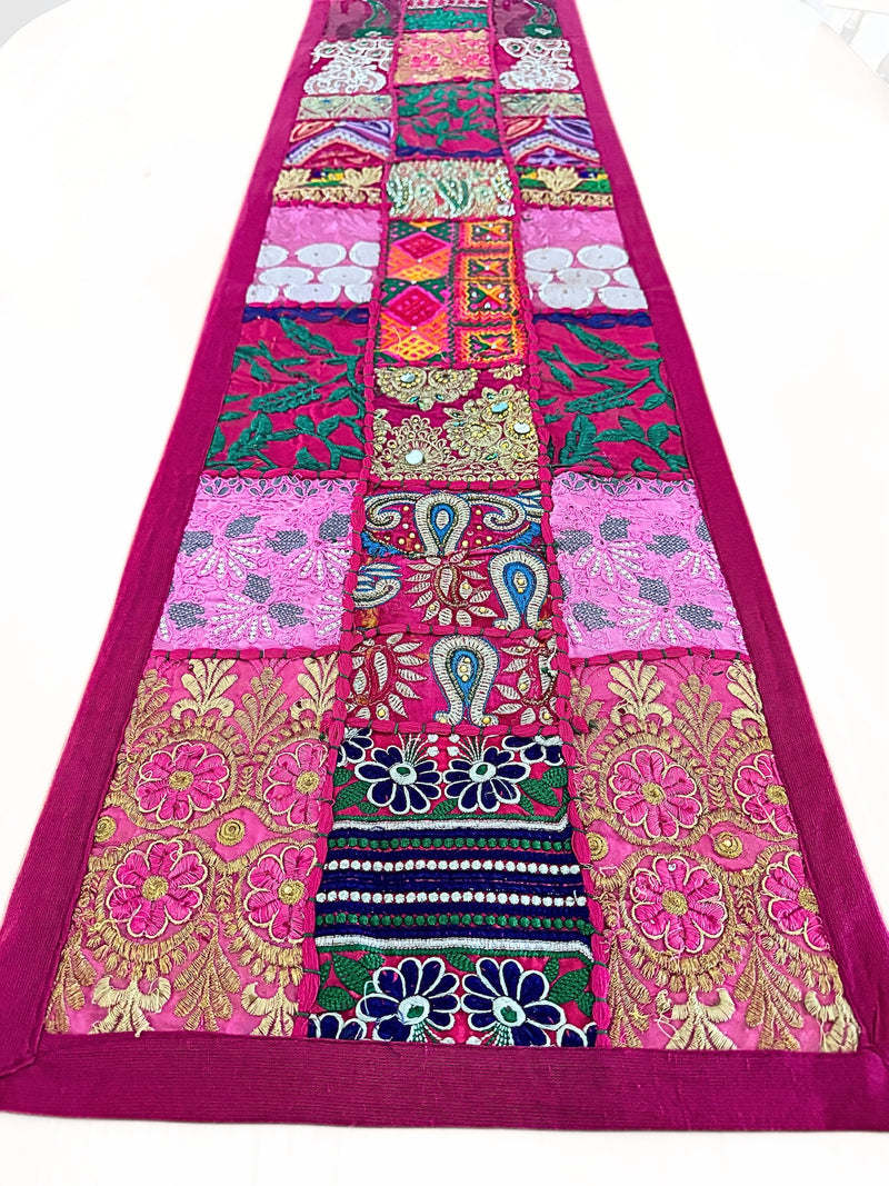 Pink Table runner created from Indian Braids - Pallu Design