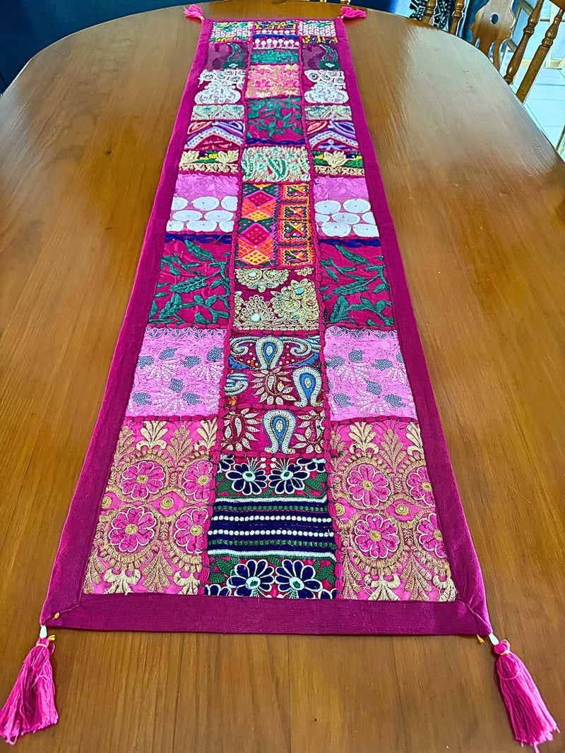 handHot pink Table runner created by hand from stunning Indian braids - Pallu Design