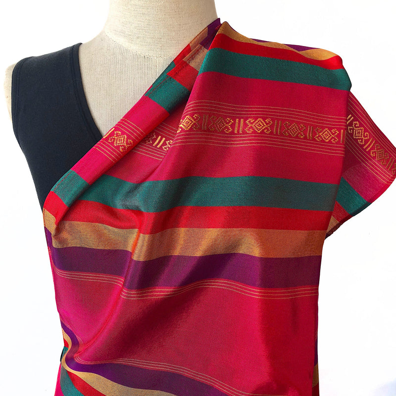 Large striped Silk and Rayon Woven Shawl