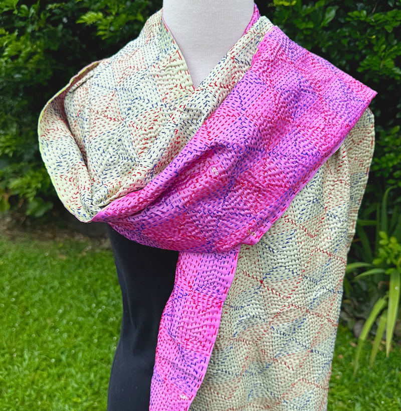 Silk Hand stitched kantha sari scarf