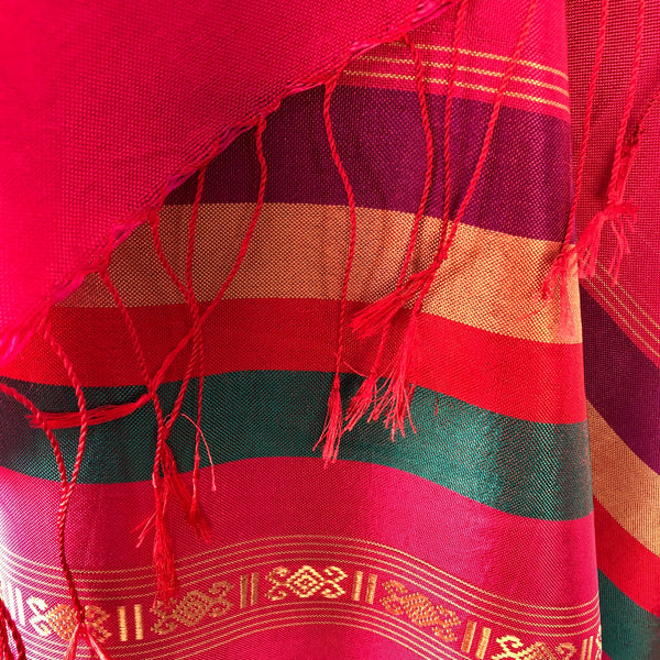 Large striped Silk and Rayon Woven Shawl