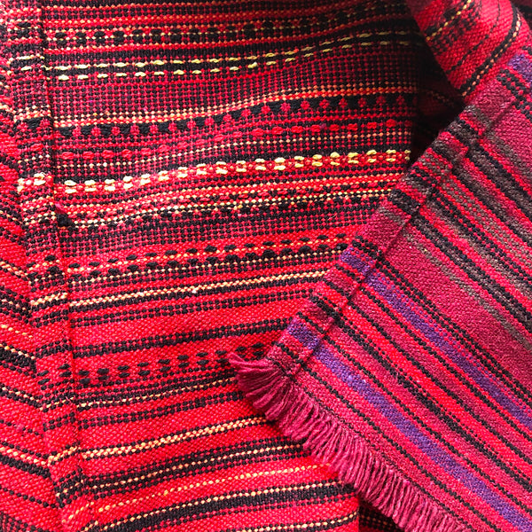 Red Thai woven fabric table runner - Pallu Design