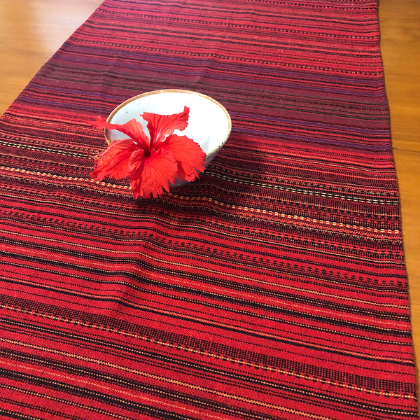 Red Thai woven fabric table runner - Pallu Design