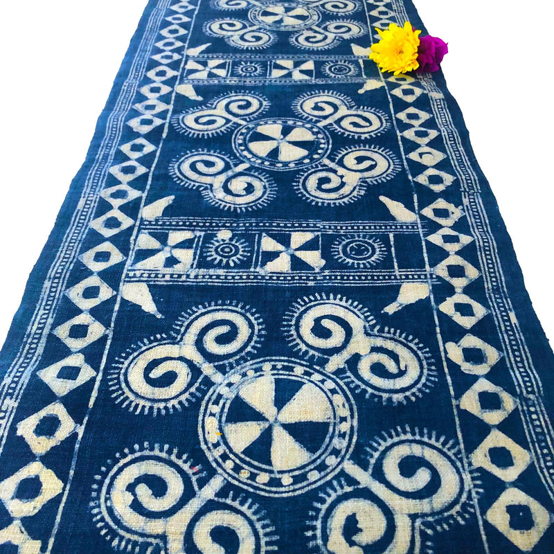 Indigo Hemp Fabric Table Runner in Batik Design
