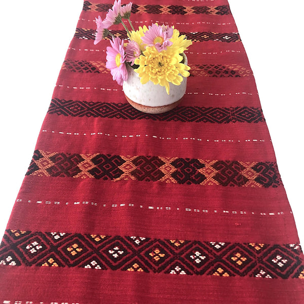 Hand woven red cotton table runner - Pallu Design