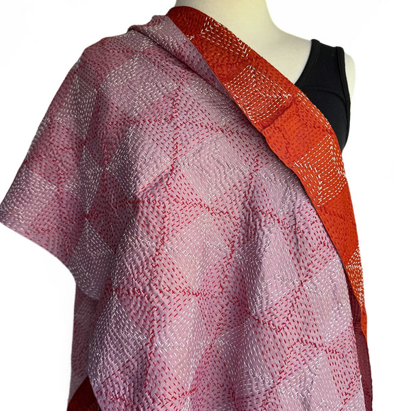 Terracotta and pink kantha scarf - Pallu Design
