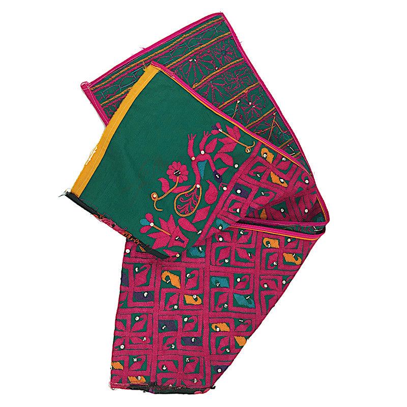 Indian Embroidery - Rabari Embroidery in Pink, Green and Gold - Pallu Design