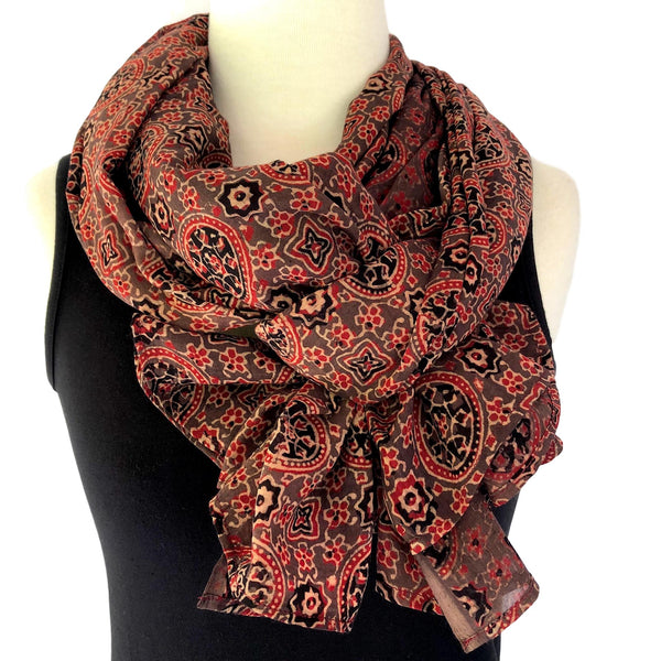 Block print Ajrakh scarf - Pallu Design