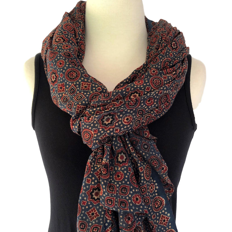 Indigo cotton voile ajrakh scarf - Pallu Design