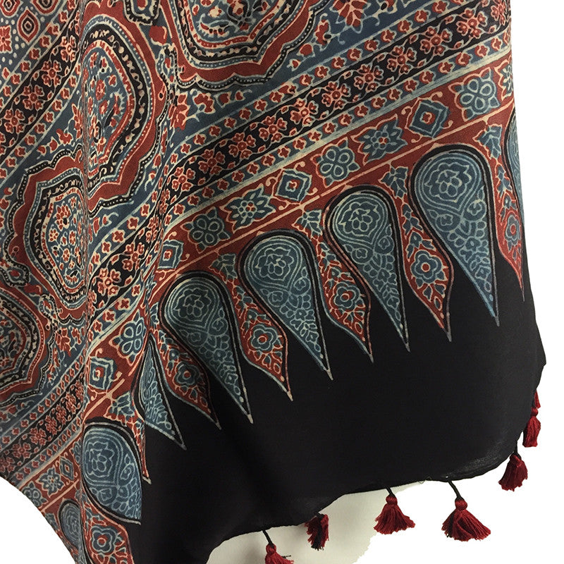 Block Print Scarf in Traditional Ajrakh Design - red & blue - Pallu Design