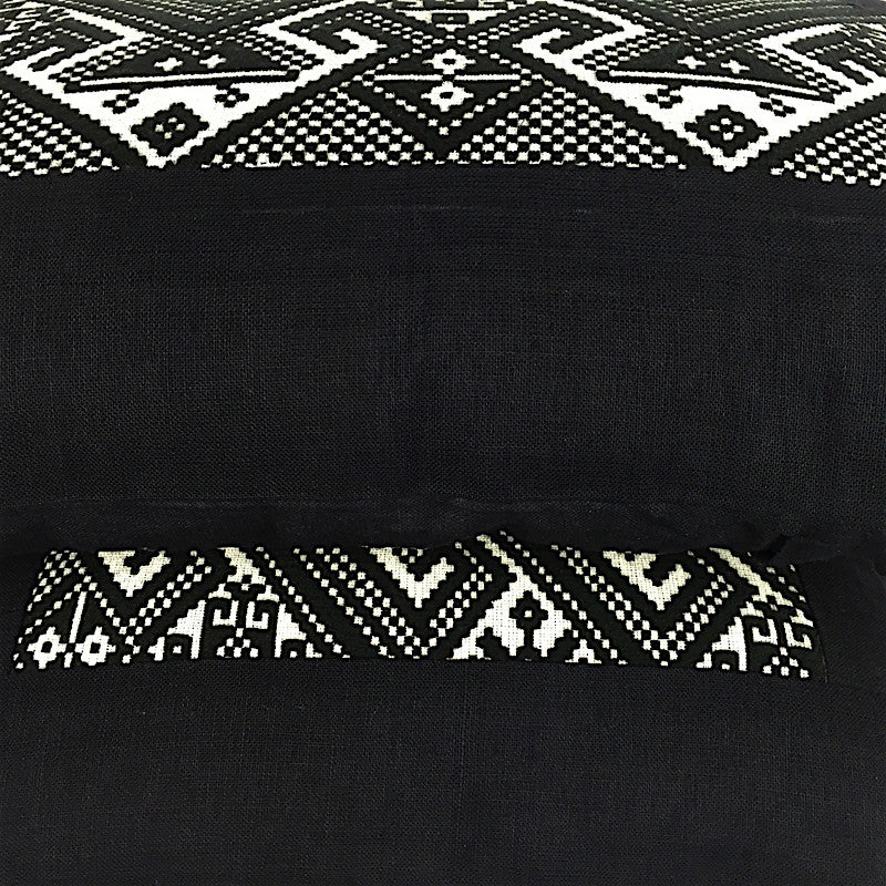 Hand Woven Black & White Oblong Cushion - Pallu Design