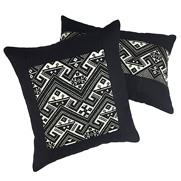 Hand Woven Square Cushion - Black and White - Pallu Design