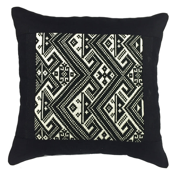 Hand Woven Square Cushion - Black and White - Pallu Design