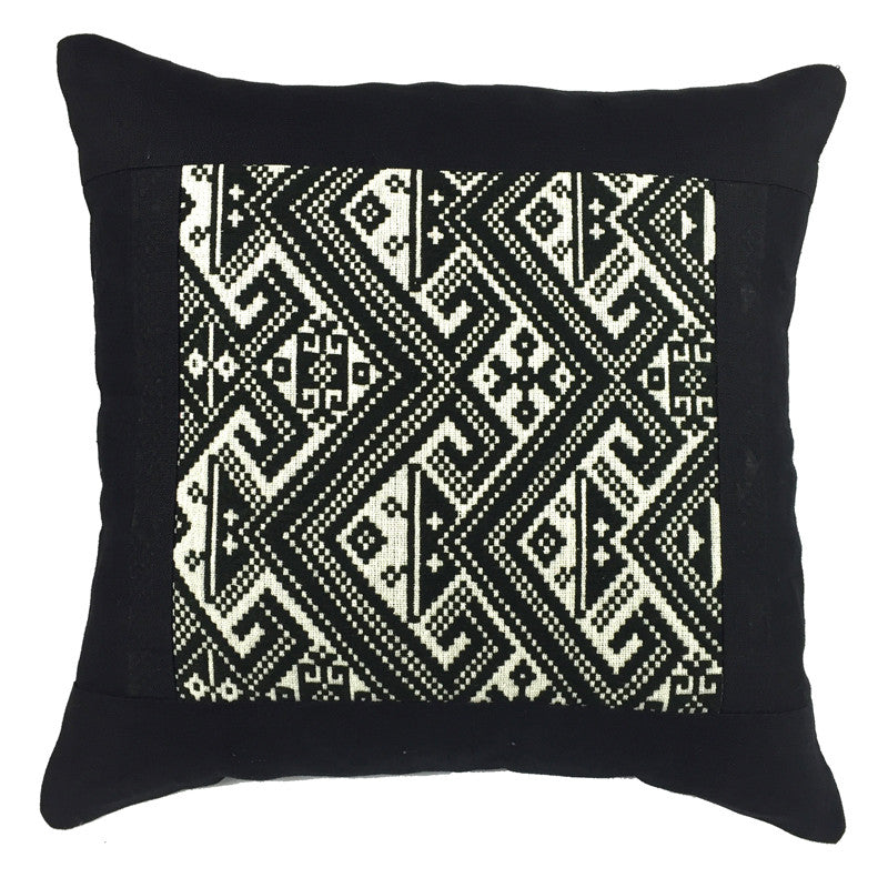 Hand Woven Square Cushion - Black and White - Pallu Design