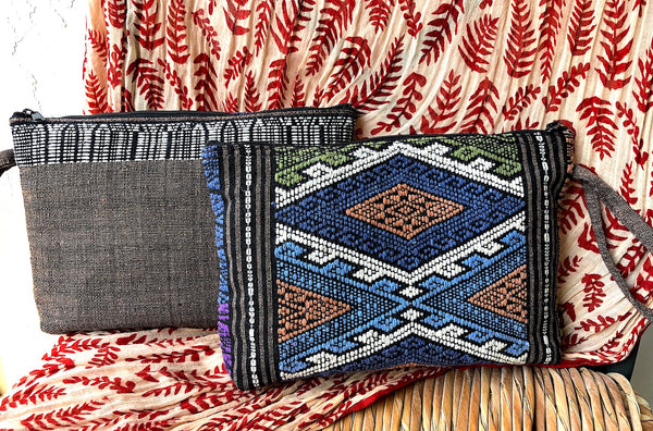 Hand Woven Clutch Bag - Zip Pouch in Thai Fabric - Pallu Design