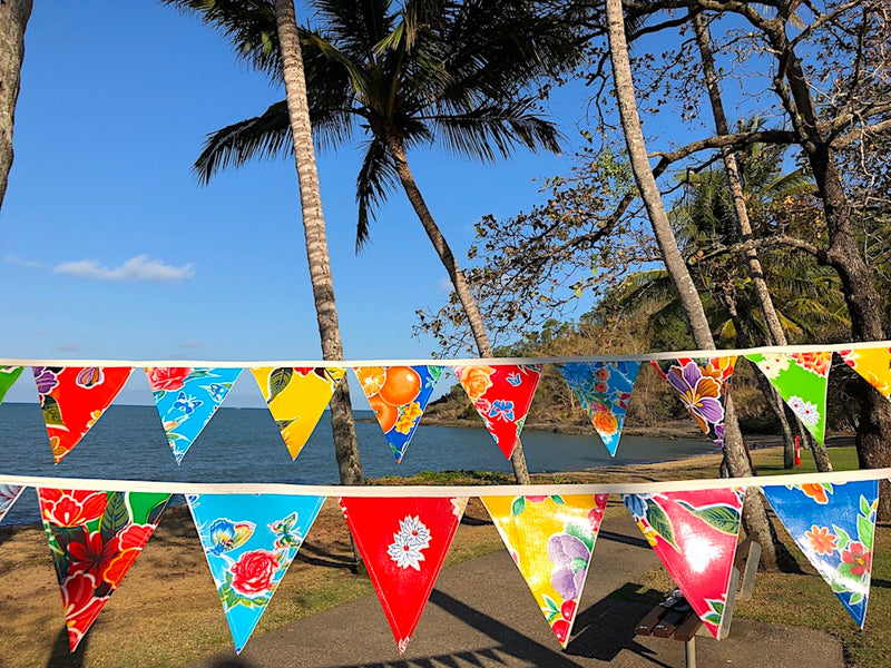 Wedding Bunting - 12 Flags Mexican Oilcloth Outdoor Garland - Pallu Design