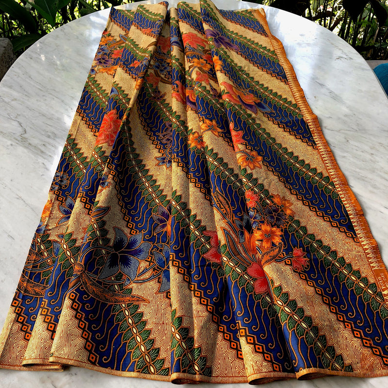 Batik Style Printed Cotton Fabric - Blue & Cream