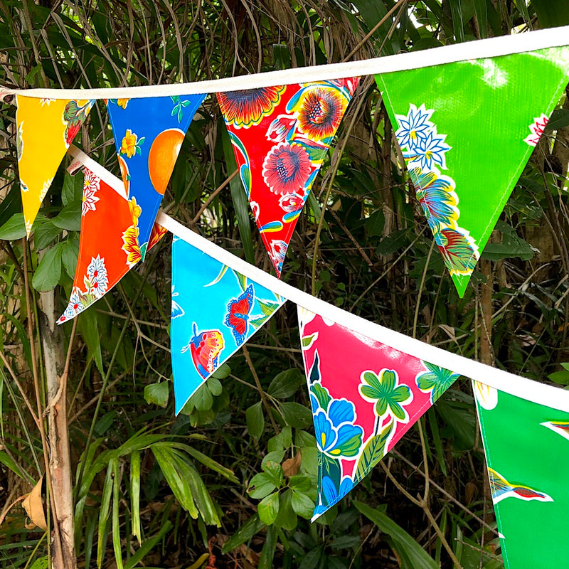 Wedding Bunting - 12 Flags Mexican Oilcloth Outdoor Garland - Pallu Design