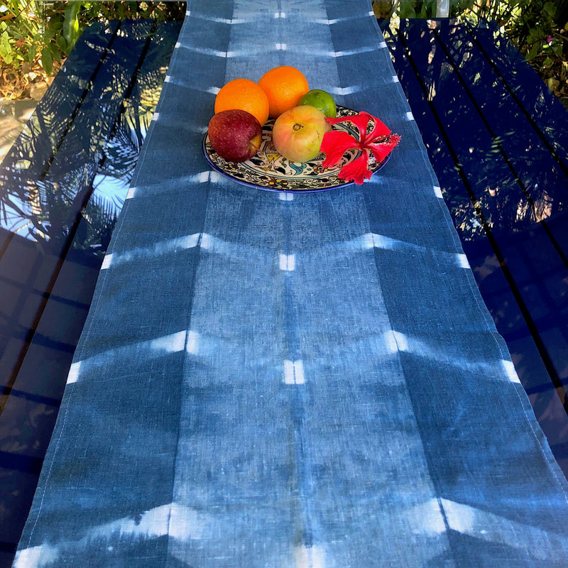 Indigo Dyed Linen Table Runner - Pallu Design