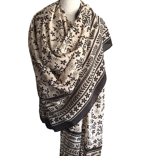 Original block printed scarf - handmade tropical design - Pallu Design