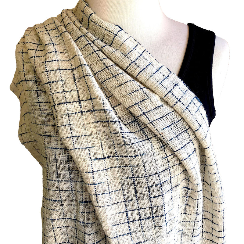 Cotton scarf with indigo stripe and fringe - Pallu Design