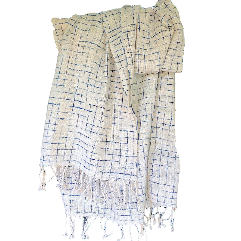 Fringed hand woven cotton shawl - Pallu Design