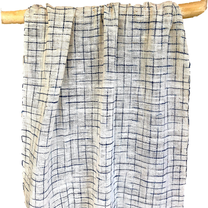 Natural hand woven cotton scarf with indigo stripe - Pallu Design