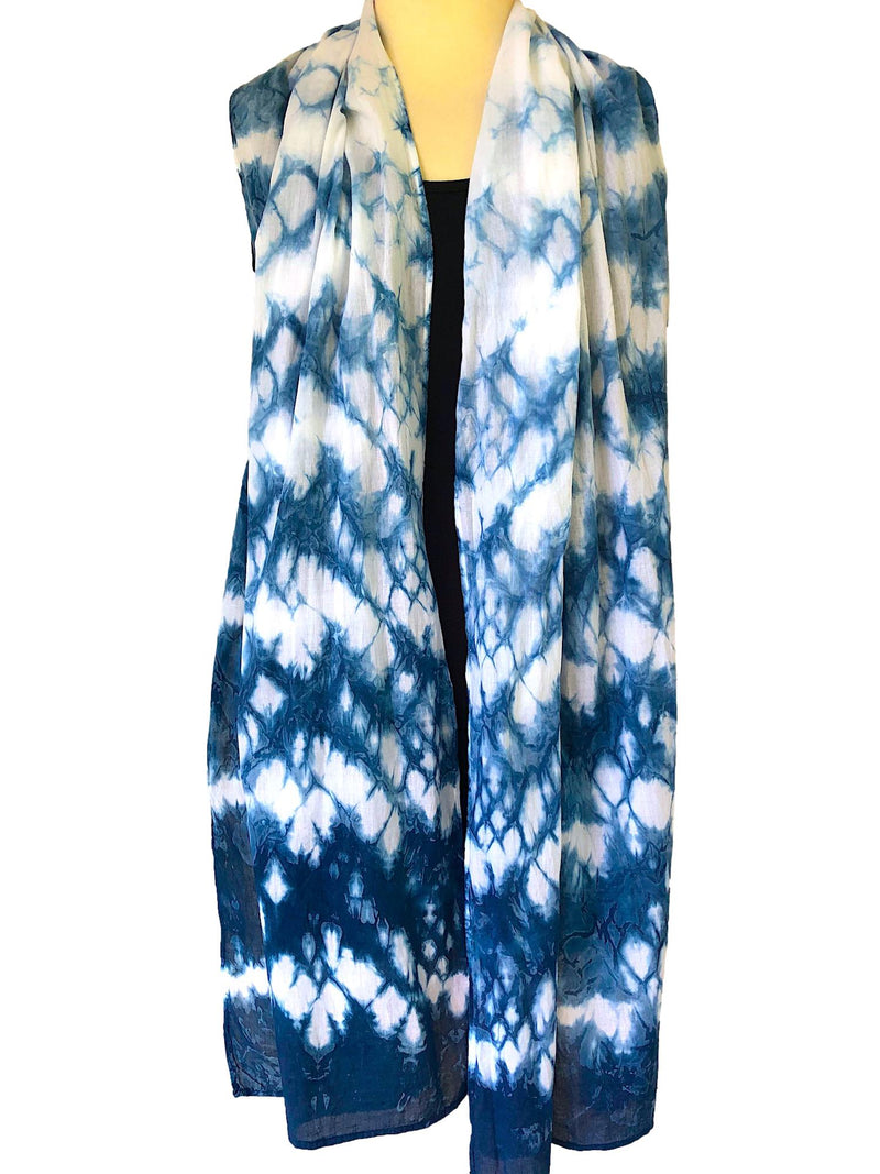 Indigo Dyed Shibori Cotton Scarf - Stripe Design